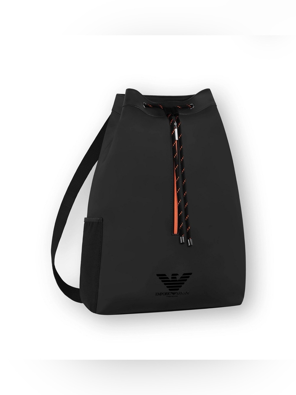 Emporio Armani Black Backpack with Orange Accent Drawcord